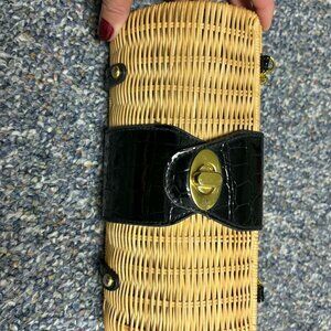 wicker straw clutch bag with chain strap